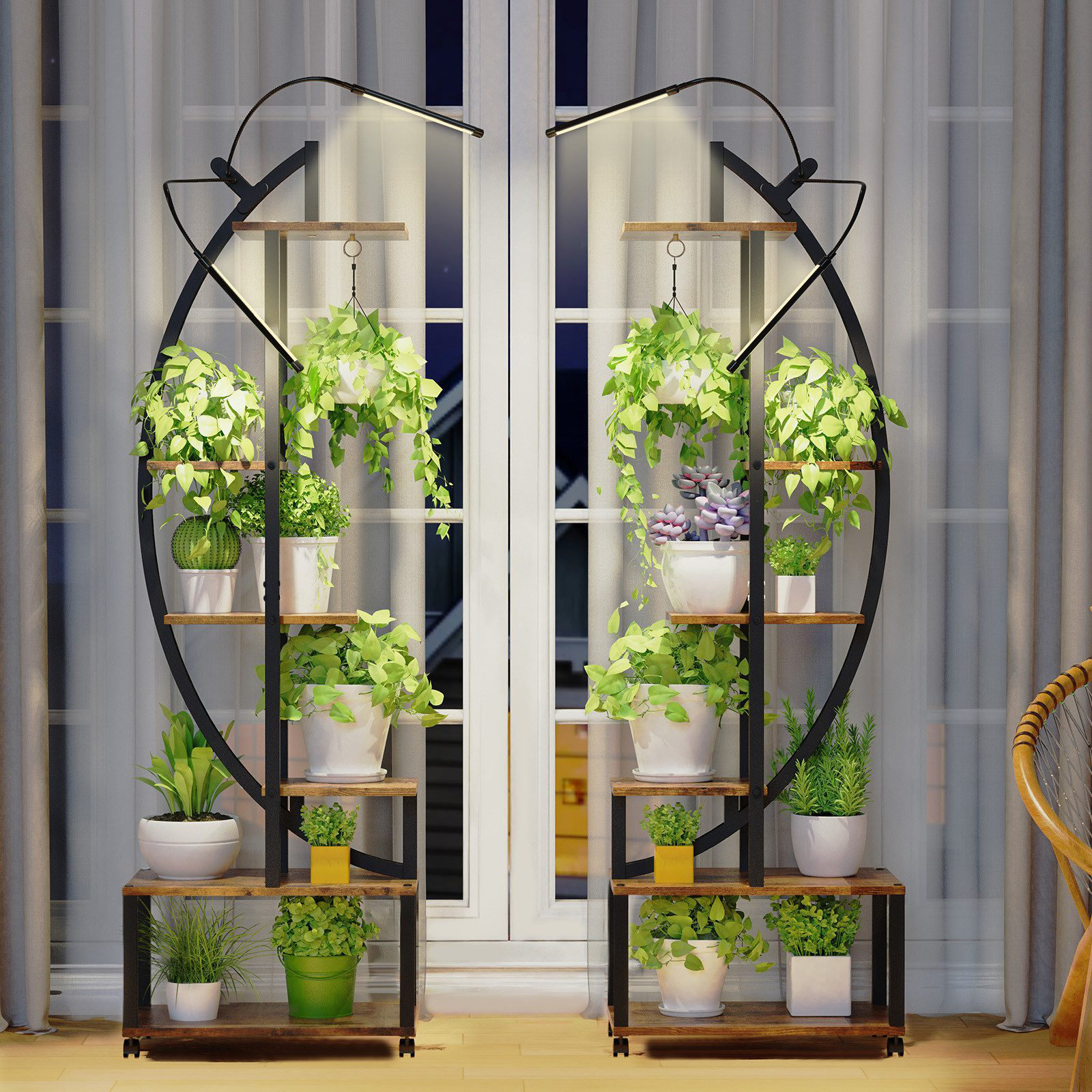 Zhu 6 Tier Tall Metal Plant Stand Indoor with Growing Light, Half